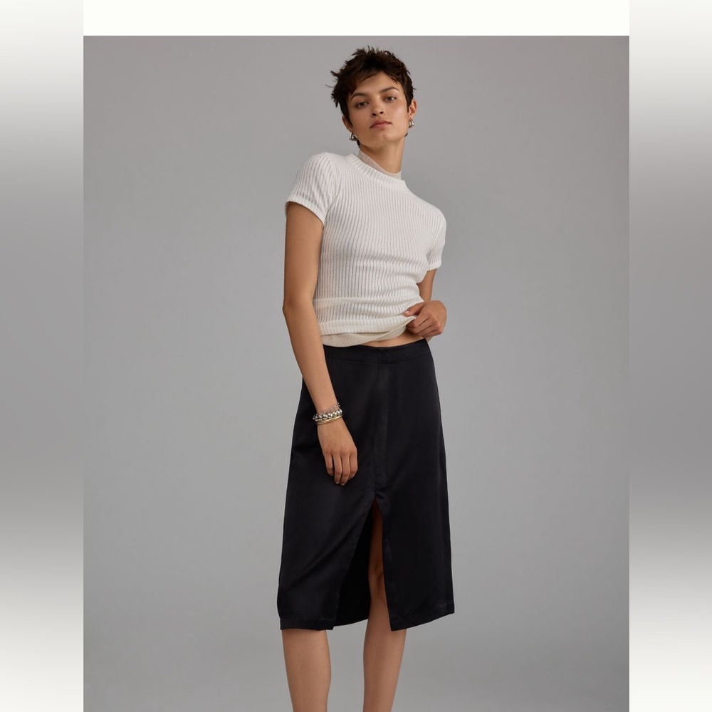 Anthropologie Silky Front Slit Pencil Skirt